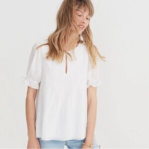 Madewell White Pintuck Peasant Blouse